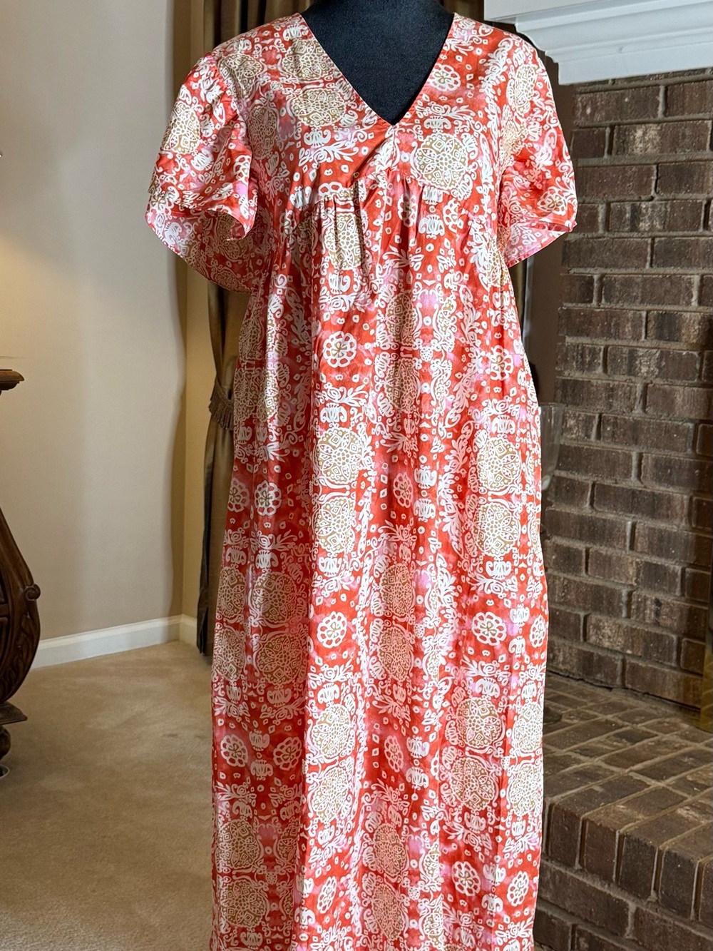 Maeve by Anthropologie coral print cotton maxi dress